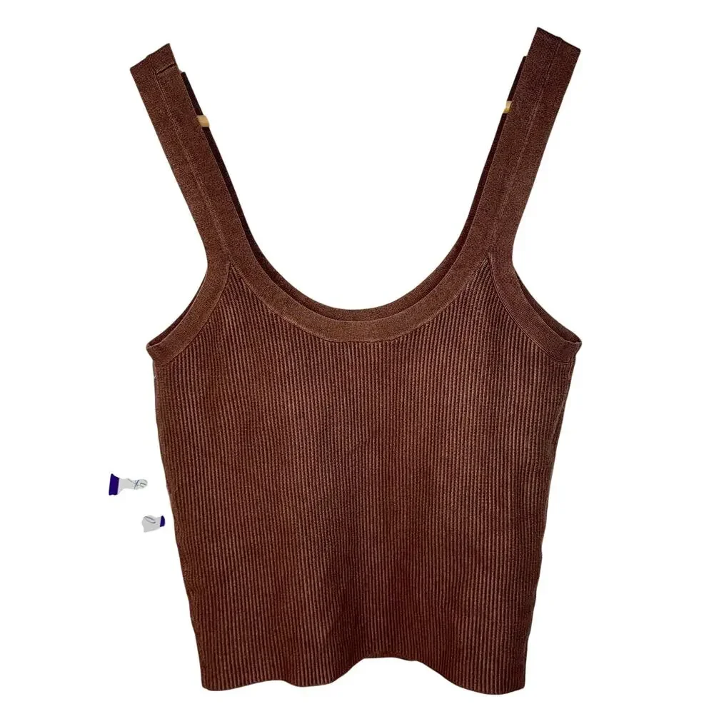Abercrombie & Fitch Chocolate Brown Ribbed Knit Sleeveless Tank Top Women Size L - Picture 2 of 7